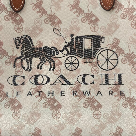 Coach Horse And Carriage Print White And Brown Bag - Picture 2 of 11
